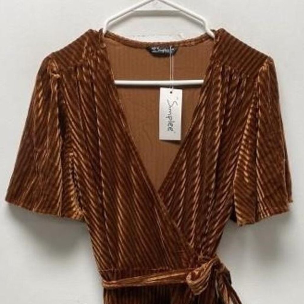NEW Simplee Womens Wrap Dress sz large brown/bronze